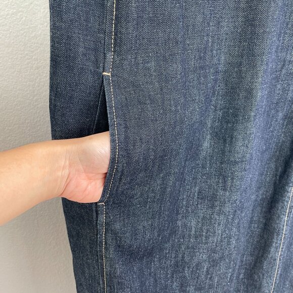 Lauren Ralph Lauren Womens 4 Denim Shift Dress Sheep Leather Trim Sleeveless - Picture 11 of 13